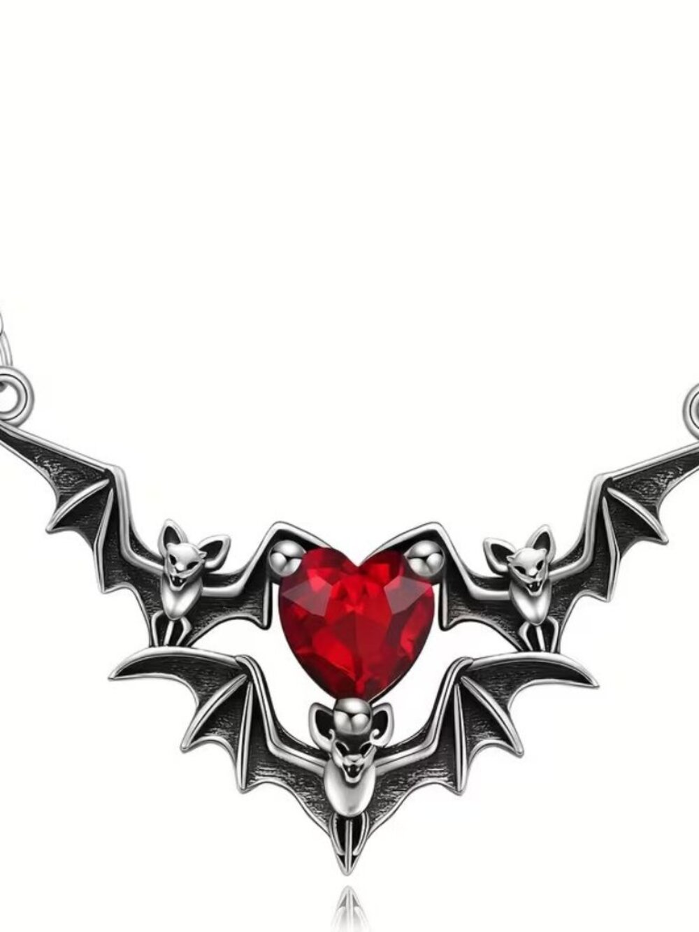 Gothic Punk Bat Wing & Heart Resin Pendant Necklace Halloween Spooky 22" Chain